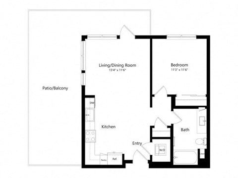 Floor plan for 1 bed, 1 bath, 698 sqft